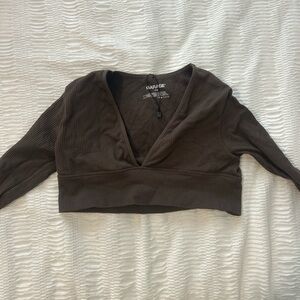 Garage Deep Brown Ribbed Crop Top